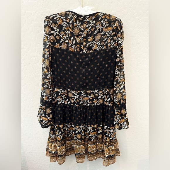 MICHAEL KORS | Bohemian Black & Gold Metallic Floral Long Sleeve Dress | Small - Picture 6 of 8
